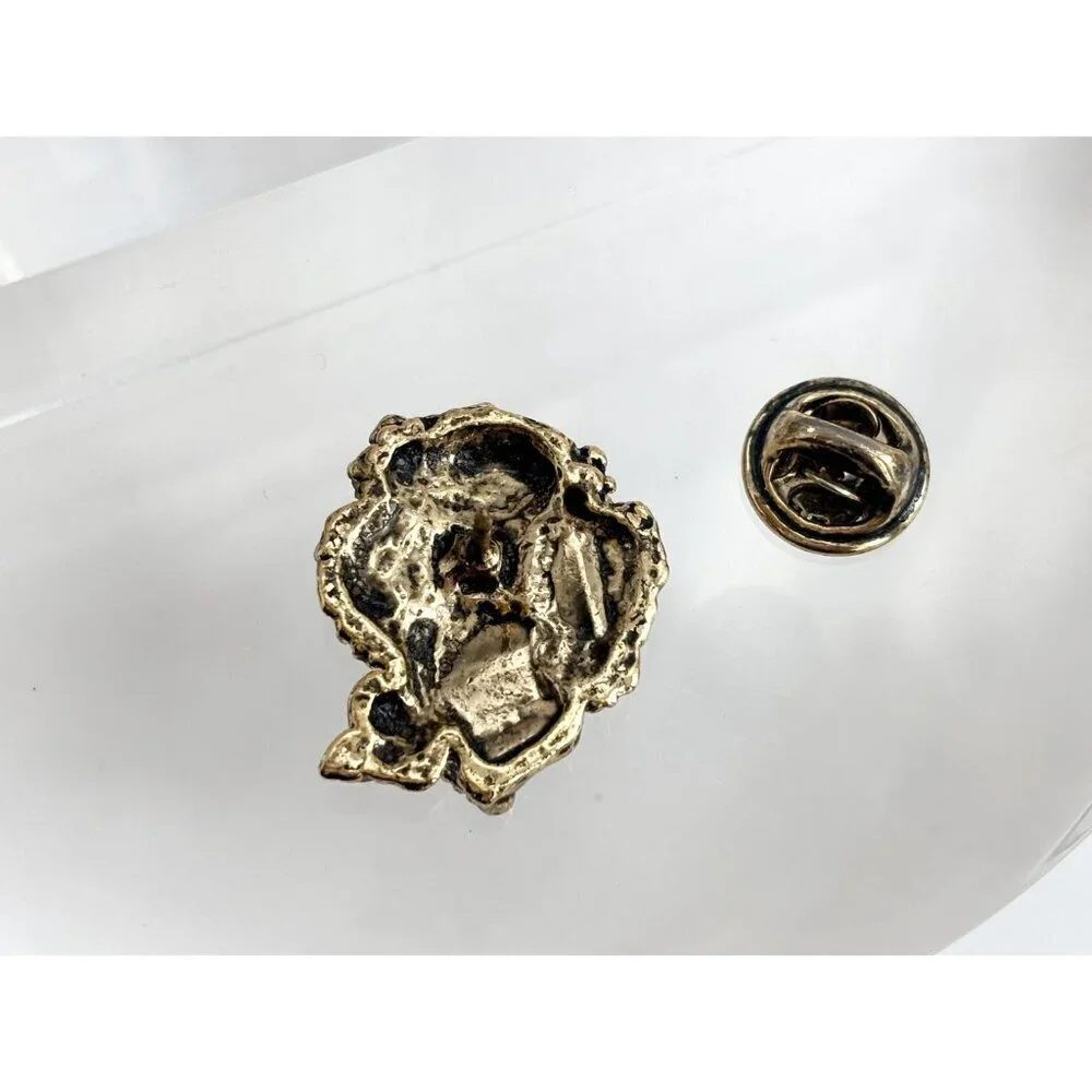 Cherub Angel Dark Gold Toned Carved Tiny Vintage Cute Jewelry Brooch | Lapel Pin